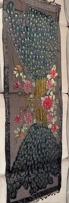 CHAL PAVOS REALES ENVOLTURA BURNOUT CUENTAS TERCIOPELO GRANDE Y SEDA 68x21 Foto 1 de 2