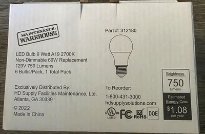 Led Bulb 9 Watt A19 2700k Pack Of 6 - Image 1 of 4