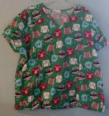 Women's green Christmas Holiday Scrub Top Scrubstar SZ 3x nurse tech medical - Image 1 of 4