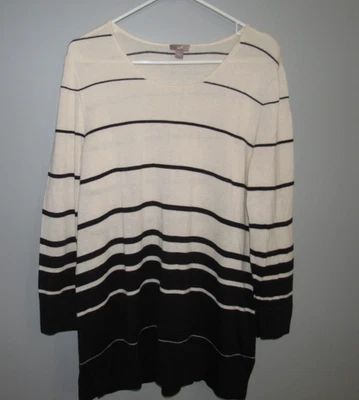 J. JILL Women's Large Soft Sweater Black Off White Stripe Wool Rayon Washable - Image 1 of 4