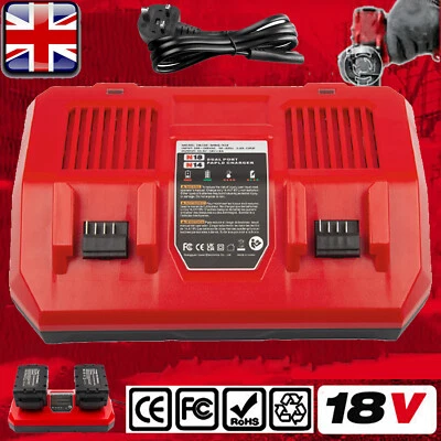 Dual Port Rapid Charger 18V For Milwaukee For M18 Lithium Battery Charger W/ LED