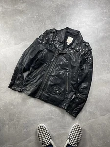 Diesel Vintage Seditionaries Biker Punk Black Leather Jacket Siz M Made In India - Picture 1 of 17