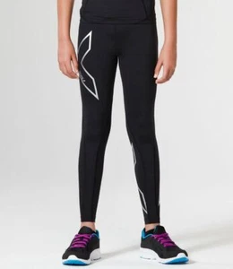 2XU Youth Girls Compression Long Tights – Black/Silver - Picture 1 of 8