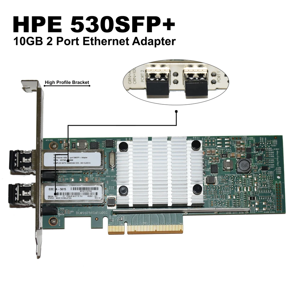 Lote de 10 adaptadores de red HPE 530SFP+ 2 puertos 10 GbE SFP+ con SFP+ 656244-001 Foto 1 de 4