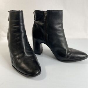 Ash Womens Farah Ankle Boots Booties Black Leather High Heel Block Zip 6 Flawed