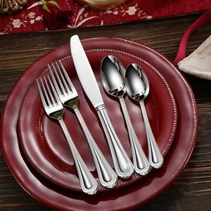 Pearl Edge 20 Piece Silver Flatware Set, Stainless Steel, Flatware Set, (Silver) - Picture 1 of 8