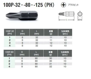 KOKEN 5/16”(8mm) IMPACT DRIVER BIT PH1~PH4 100P.32-1~100P.80-4 MADE IN JAPAN - Picture 1 of 1