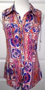 NWT BCBG MaxAzria Women’s Sleeveless Snap Button Down Shirt Bright Pink Orange M - Picture 1 of 12