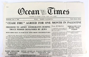 June 1948 Ocean Times News - RMS Queen Elizabeth - Palestinian-Israeli Conflict - Picture 1 of 5