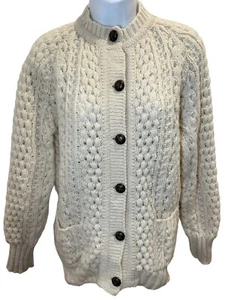 GLEN Columb Kille Irish Wool Cardigan Pullover Grobstrick Zopfmuster Fischertasche - Bild 1 von 9