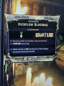 PS/XBOX/PC Pequeño Amuleto Modificado de Tina's Wonderlands ""Mejor Bolsa de Sangre"" 1737,3% SUERTE - Imagen 1 de 1