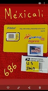 SIM CARD TELCEL MEXICALI ÁREA 686 UNLIMITED CALLS,SMS,TRUE & RELIEVE. - Picture 1 of 7