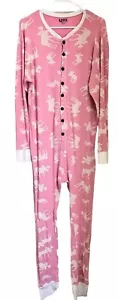 Lazy One Womens Pajamas One Piece Jumpsuit Pink XL Moose Print Flap Jack Cotton - Picture 1 of 14