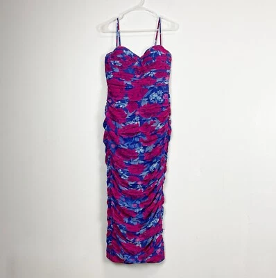 SAU LEE Gwyneth Midi Gown Womens Size 6 Pink Blue Floral Ruched Dress NEW NWOT - Изображение 1 из 4