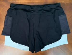 Avia Girl's Running Shorts w Pockets - Size XXL (18), Black Gray & White - Picture 1 of 7