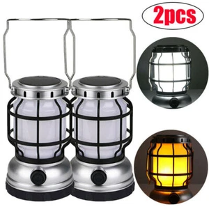 2X LED Solar Lampe Laterne Solarleuchte Campinglampe Außen Garten Beleuchtung - Picture 1 of 12