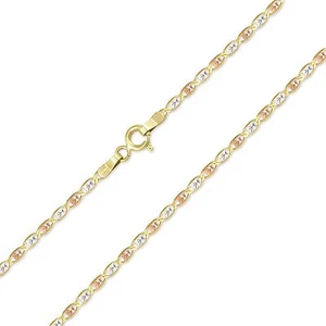 10K Solid Yellow White Rose Gold Valentino Necklace Chain 1.5mm 16-24" Women Men - Picture 1 of 2