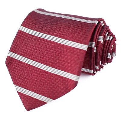 Corbata Jos A Bank Roja Borgoña con Rayas Blancas 60" 100% Seda Foto 1 de 4