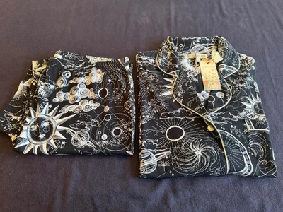 Johnny Was Loungewear BLACK/WHITE Carly ARTSY OUTER SPACE Knit Pajama Set M - Imagem 1 de 4