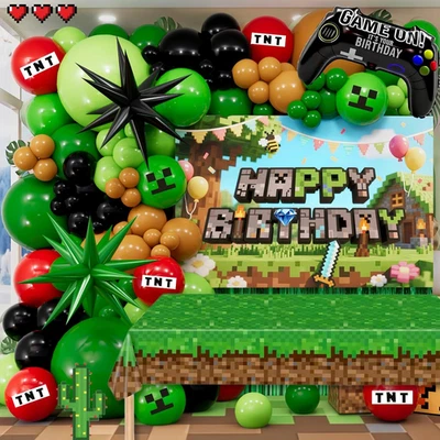 Juego Pixel Decoraciones Fiesta Cumpleaños para Niños, Kit Guirnalda Globo Verde Negro  Foto 1 de 4