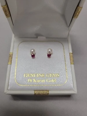 10kt Yellow Gold Pearl And Ruby Earrings - Image 1 of 4