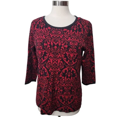 Suéter Dana Buchman Petite PL vermelho preto brilho pulôver mancha 3/4 sl - Imagem 1 de 4