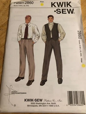 🪻 KWIK SEW #2860 - MEN'S FRONT TUCKED PANTS & BUTTON VEST PATTERN SM-XXL  FF - Image 1 of 2