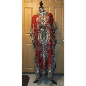 Women Long Kaftan Women One Size Maxi Dress Beach Caftan Poncho Red - Imagen 1 de 6
