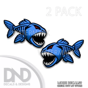 Paquete de 2 calcomanías de vinilo de pez esqueleto azul para automóvil camión barco calcomanía gráficos de pesca - Imagen 1 de 4