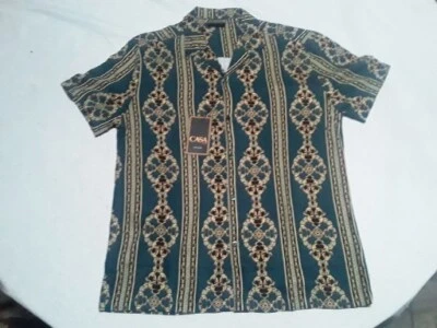 NEW CASA MODA COUTURE RAYON  BAROQUE BUTTON UP SHORT SLEEVE SHIRT GOLD - medium  - Image 1 of 4