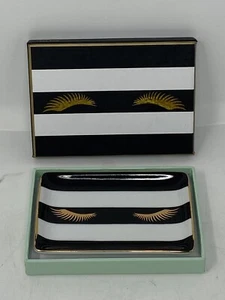Rosanna Ring Tray Dish Catch All Black & White Striped Gold Eyelashes & Edge - Picture 1 of 7