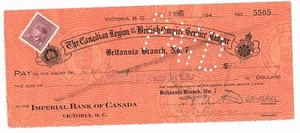 CANADA - The Canadian Legion British Empire Service League. Canc'd Check 1945 - Bild 1 von 1