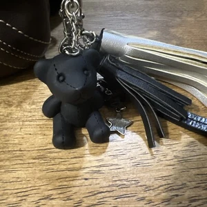 Keychain Teddy Bear Resin Beaded Black & Silver Tassels Bag Charm Key Fob Wrist - Picture 1 of 16