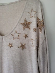 Women's Sparkling Neutral Fine Knit V Neck Jumper George Size S Worn Once - Picture 1 of 9