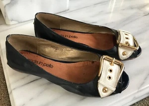 Vintage Moda in Pelle Silver Leather Ballerina Shoes Size 37 Kitten Heel - Picture 1 of 6