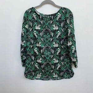 J Crew Kunstseide grün & schwarz Blumen Top Bluse Größe 2 - Bild 1 von 6