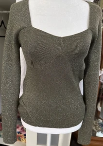 House of Harlow 1960 maglia metallica a costine scollo a cuore e maniche lunghe - Foto 1 di 5