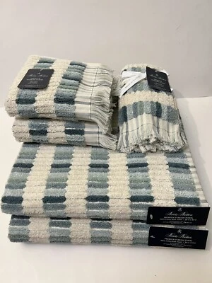 Juego de toallas Brooks Brothers 2 baños 2 manos 2 puntas azulejos azul océano crudo 100 % algodón Foto 1 de 4