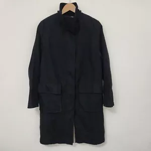GALLERY Women's Black Trench Coat Full Zip Jacket Pockets Size M - Picture 1 of 10