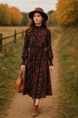 Vestido Nanette Lepore Dragonfruit Multi Floral Midi Talla 8 Cottagecore Otoño Boho Foto 1 de 4