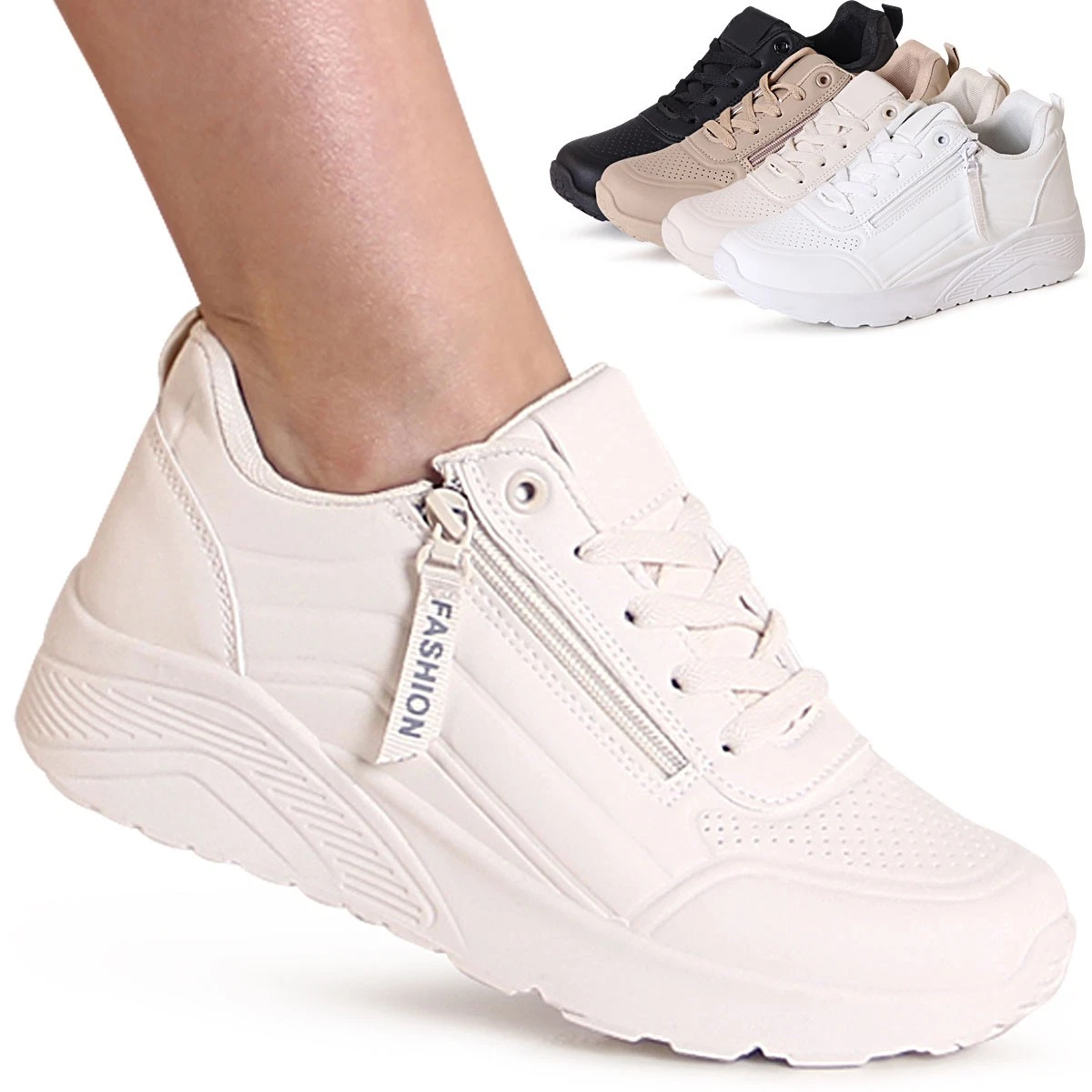 Damen Sneaker Mit Plateau-Sohle – Weiß, Bequem, 4,5 Cm Absatz, Atmungsaktives Mesh, Für Sport & Alltag