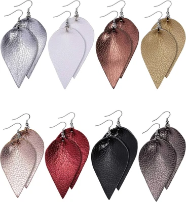 8 Pares Pendientes de Cuero Lágrima Ligeros Hoja Joyería para Mujer Verano Bach Foto 1 de 4