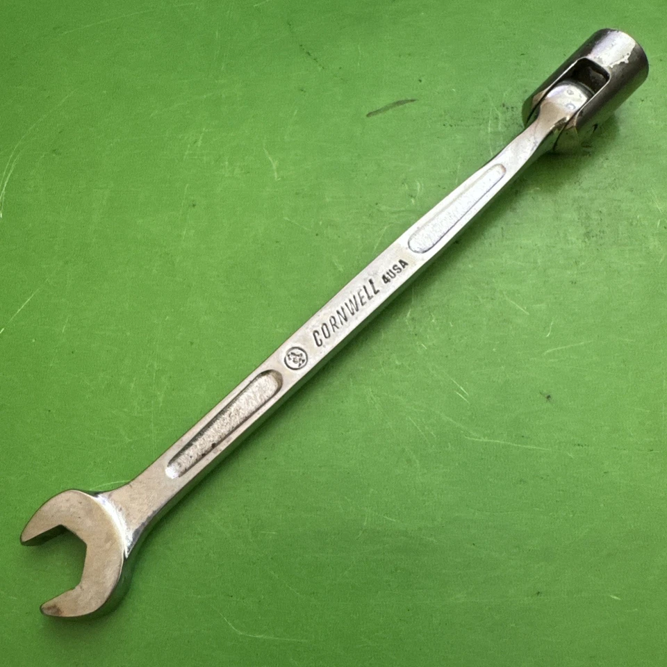 Cornwell USA SAE 7/16" Chrome 12 Point Flex Head Socket Open End Wrench CWX-14 - Image 1 of 4