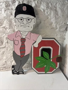 Vintage WOODY HAYES OHIO STATE BUCKEYES Hand Painted Wood Art 1970s Man Cave - Picture 1 of 13