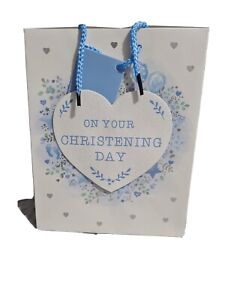Gift Bags Medium On Your Christening Day Blue 18x23cm