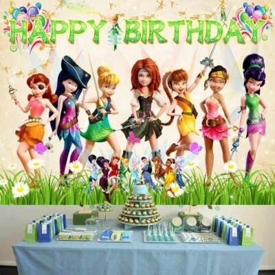 Tinkerbell Party Decoration Backdrop Banner Poster Vinyl Birthday Gift - Image 1 of 4