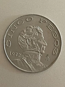 1972 Mexico 5 Pesos Copper-Nickel KM# 472 Coin - Picture 1 of 2