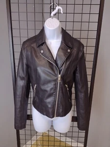 H&M DIVIDED  Woman's Black Faux Leather Motorcycle Biker Zip Jacket Size 4  - Picture 1 of 10