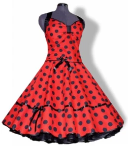 Vestido de baile años 50 vestido de puntos Rockabilly rojo grandes lunares negros - Imagen 1 de 4