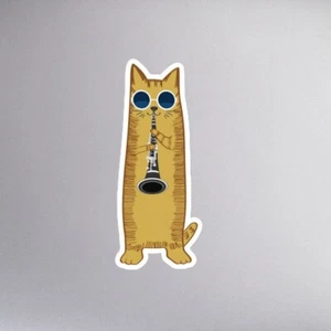 Cool Hippy Cat Playing The Clarinet Sticker Gift For Clarinet Player Kitty Lover - Picture 1 of 20